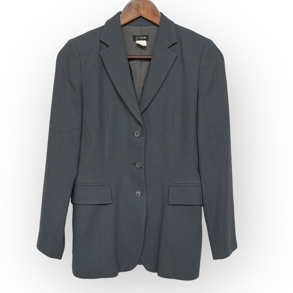 J.Crew Blazer Jacket Women's 4P Gray Wool 3 Button Career Office Coat